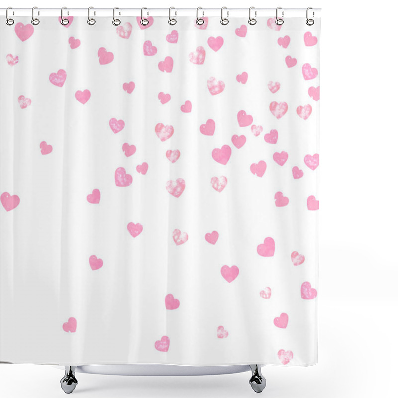 Personality  Pink Glitter Hearts Confetti On Isolated Backdrop. Sequins With Metallic Shimmer And Sparkles. Template With Pink Glitter Hearts For Party Invitation, Bridal Shower And Save The Date Invite. Shower Curtains