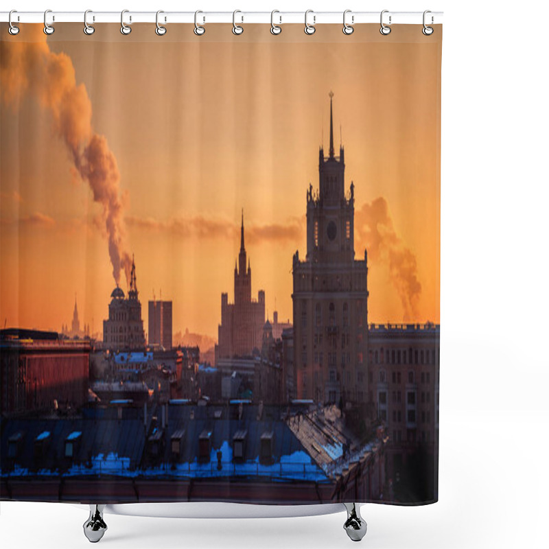 Personality  Moscow, Russia Sunset Orange Sky Calm Winter Landscape Towers Old Architecture Travel Location Smoke Stack European Shower Curtains