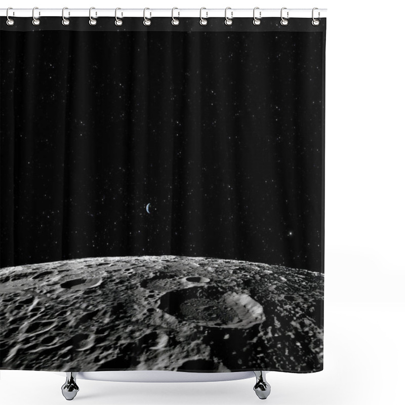 Personality  Moon Surface. Realistic 3d Render Of Moon And Space. Space And Planet. Satellite. Nebula. Stars. Elements Of This Image Furnished By NASA. Shower Curtains