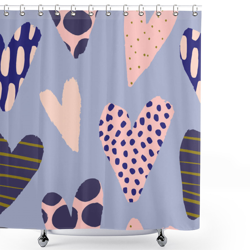 Personality  Cute Seamless Pattern With Hearts. Valentine's Day Vector Texture With Hand Drawn Hearts. Shower Curtains