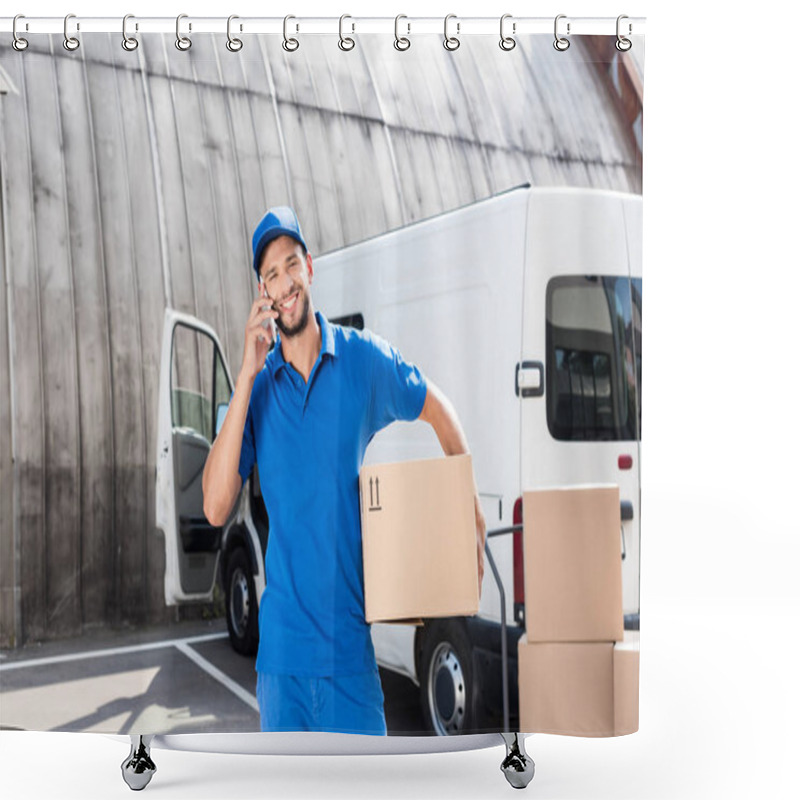 Personality  Delivery Man Talking By Phone Shower Curtains