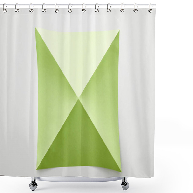 Personality  Top View Of Empty Green Origami Paper On White Background Shower Curtains