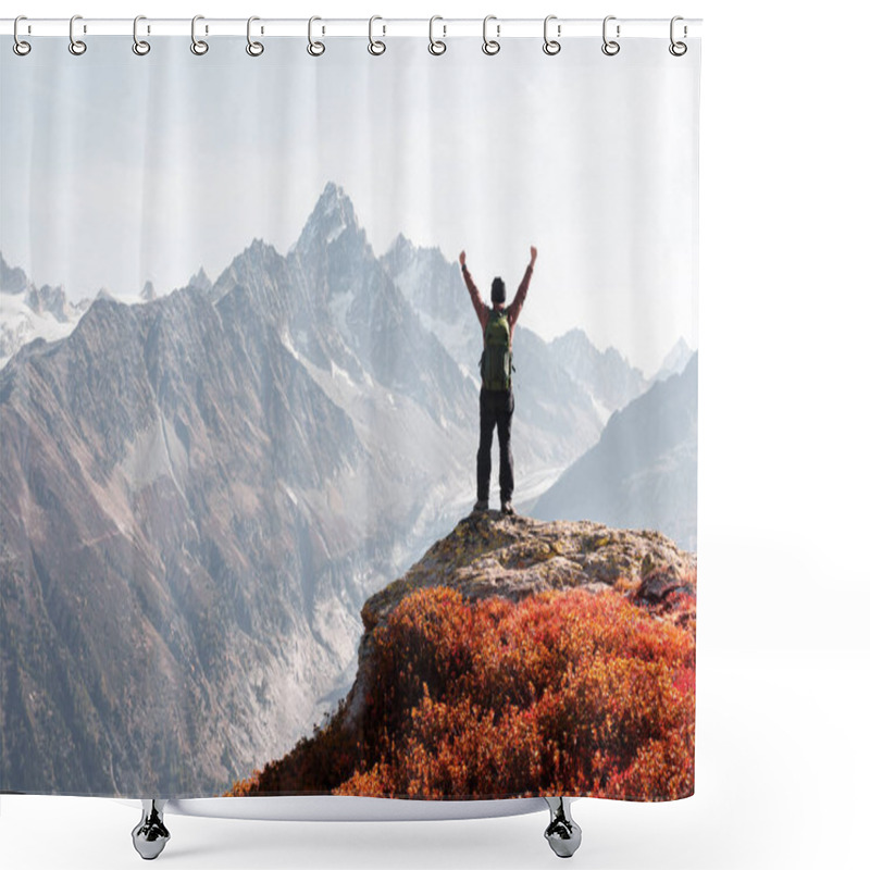 Personality  Amazing View On Monte Bianco Mountains Range With Tourist On A Foreground Shower Curtains