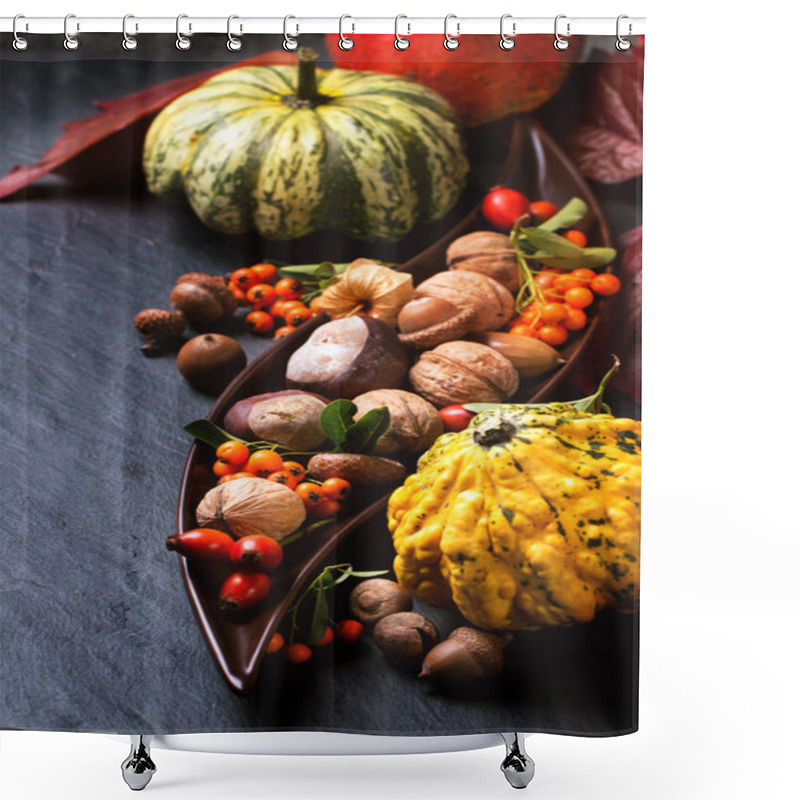 Personality  Autumn Background With Pumpkins Shower Curtains