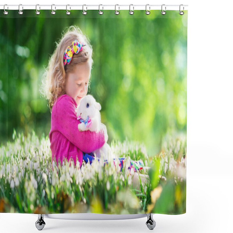 Personality  Little Girl Playing With Bunny On Easter Egg Hunt Shower Curtains