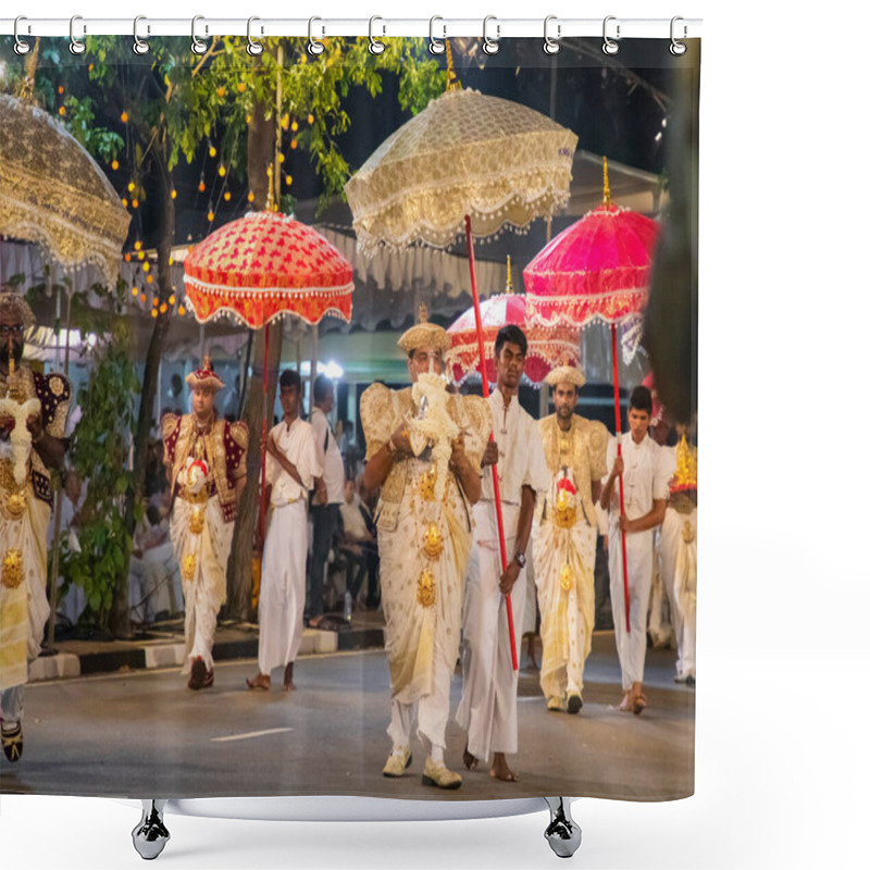 Personality  Colombo, Sri Lanka. 06 Febfuary 2023. A Large Carnival Procession With Dressed-up Elephants And Dancers In National Costumes Shower Curtains