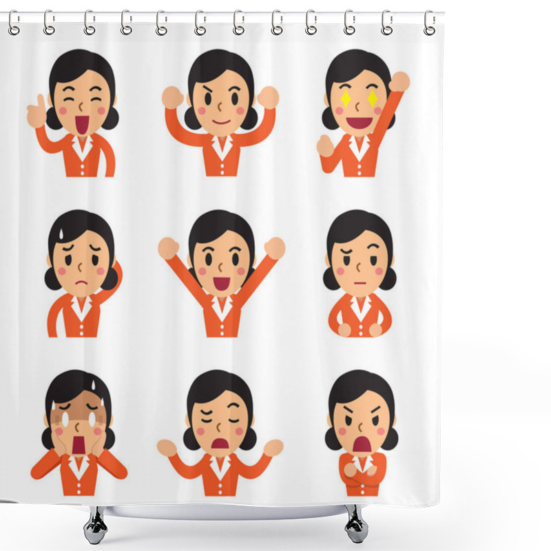 Personality  Cartoon Businesswoman Faces Showing Different Emotions Shower Curtains