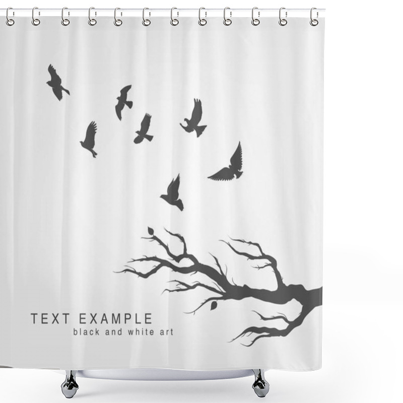 Personality  Flock Of Birds Soaring Over Tree Branch Shower Curtains