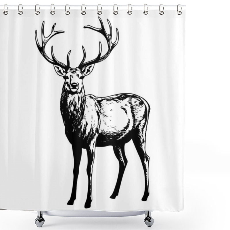 Personality  Illustration Of Wild Deer In Black And White Style. Vector. Shower Curtains