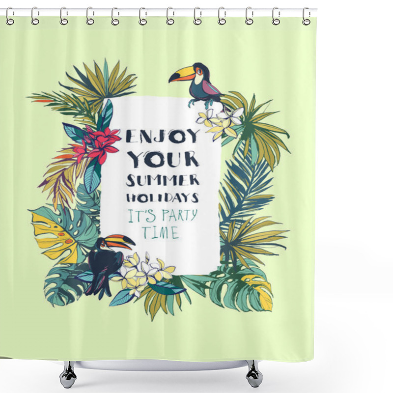 Personality  Tropical Floral Summer Beach Party Invitation With Palm Beach Le Shower Curtains