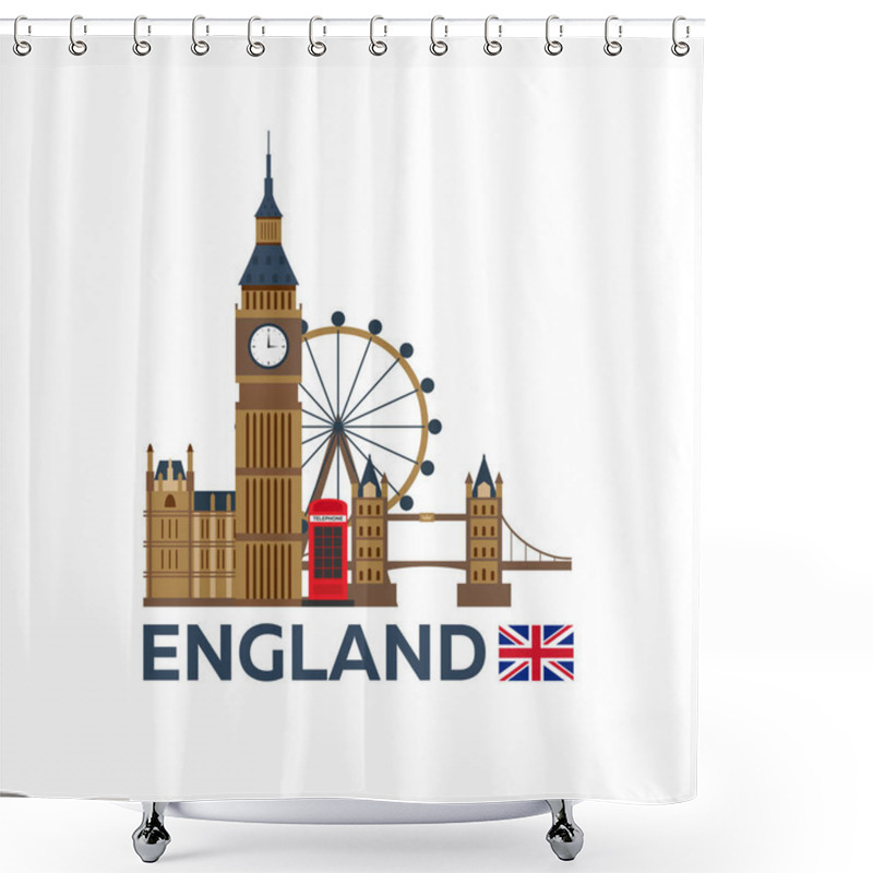 Personality  Travel To England, London Skyline. Big Ban. Vector Illustration. Shower Curtains