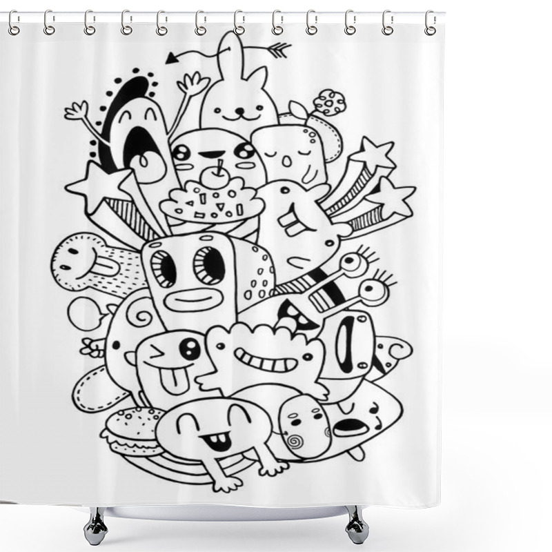 Personality  Vector Illustration Of Monsters And Cute Alien Friendly Shower Curtains