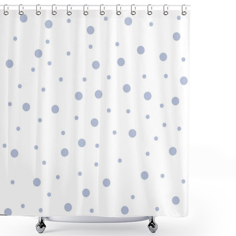 Personality  Repeat Illustration Of Blue Polka Dots In Random On White Isolated. Seamless Round Gray Spots Pattern Scattered. Creative Background Idea For Themed Events And Feminine Invitation. Shower Curtains