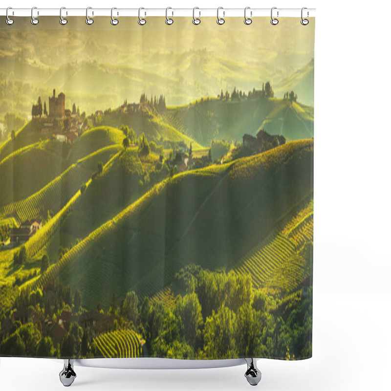 Personality  Langhe Vineyards Sunset Panorama, Grinzane Covour, Piedmont, Ita Shower Curtains