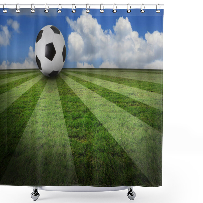 Personality  Soccer Football On Green Grass Of Stadium Shower Curtains