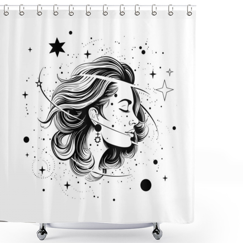 Personality  Tattoo Astrology Vector Art Universe Space Tattoo Print Magic Astronomy Graphic With Planets Girl Shower Curtains