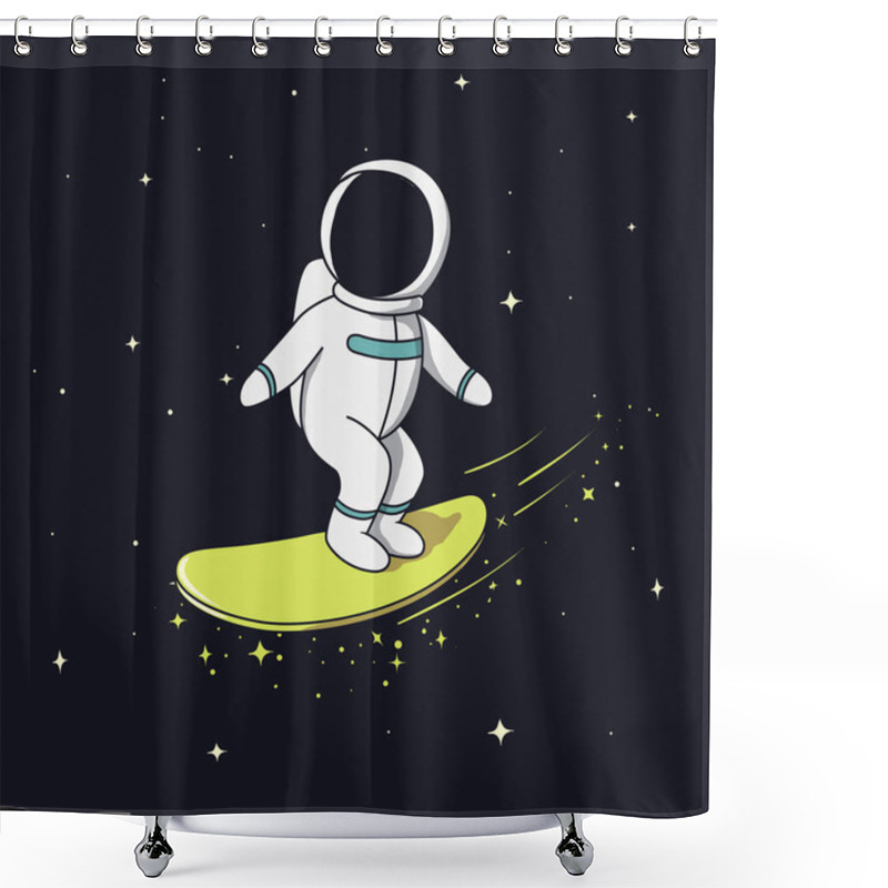 Personality  Surfer Astronaut Flying On Surfboard.Prints Design.Childish Vector Illustration Shower Curtains