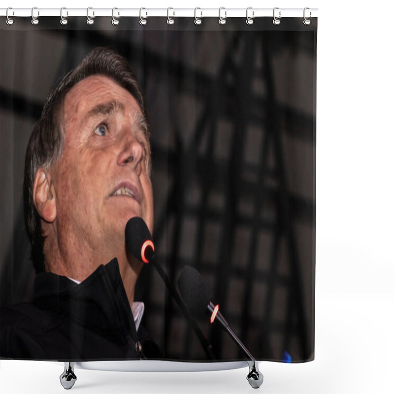 Personality  Sao Paulo, Brazil, August 09, 2022. Jair Messias Bolsonaro, Brazilian President In Press Conference. Shower Curtains