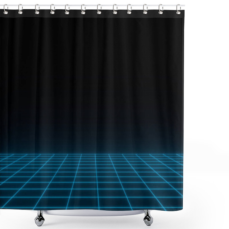 Personality  3D Render Synthwave Wireframe Net Abstract Background. Future Retro Line Grid Illustration Shower Curtains