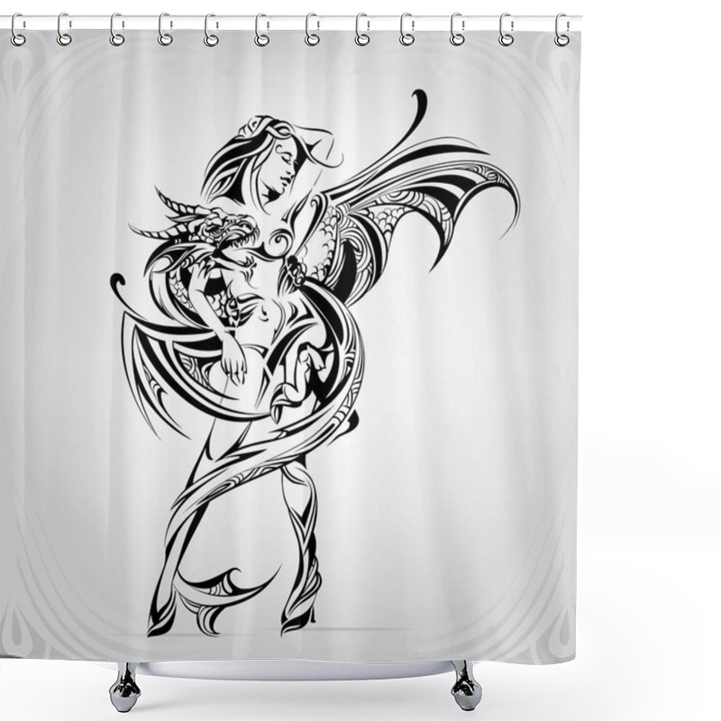 Personality  Girl With A Dragon In A Decorative Pattern Shower Curtains