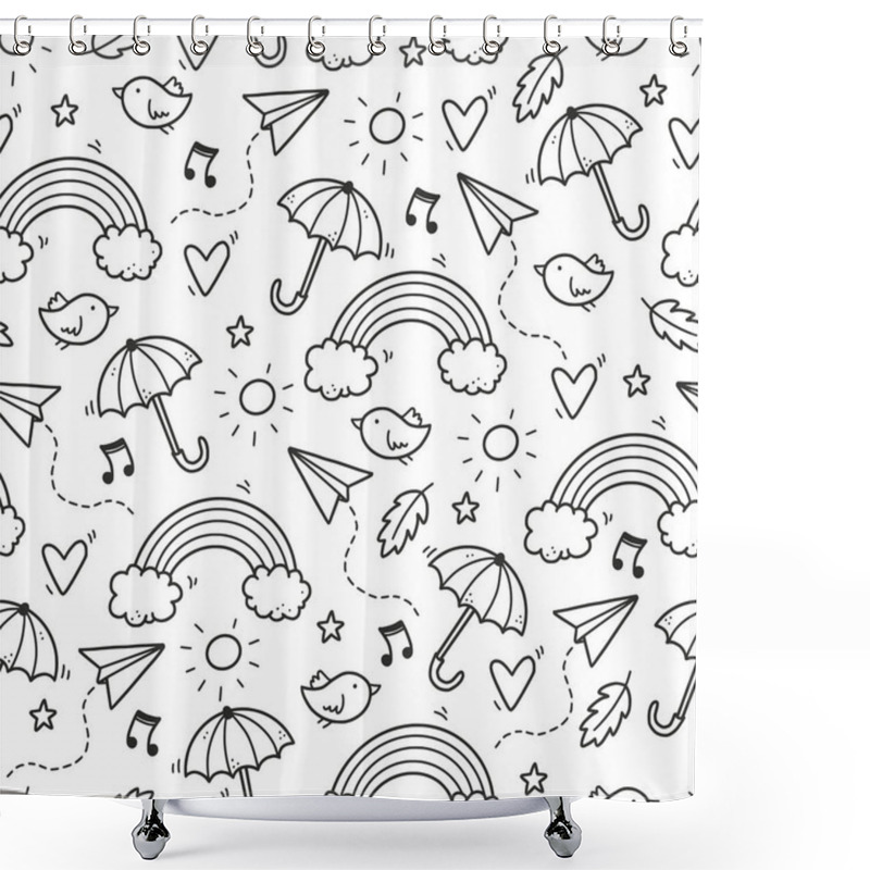 Personality  Cute Seamless Doodle Pattern With Cloud, Rainbow Shower Curtains