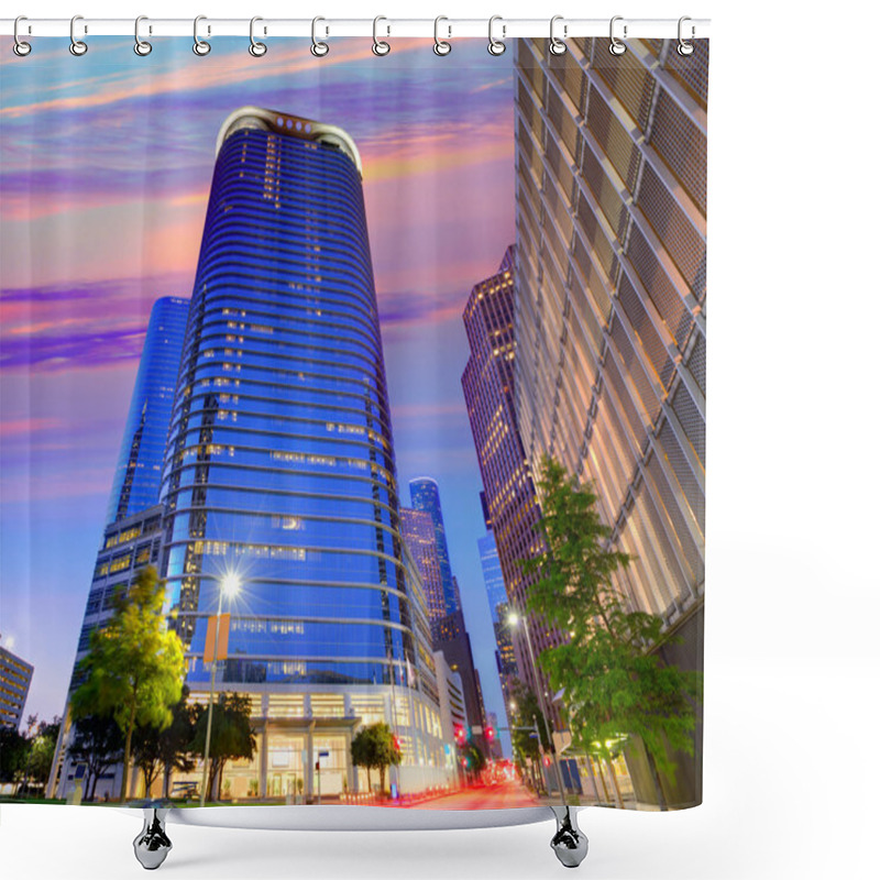 Personality  Houston Downtown Skyline Sunset At Texas US Shower Curtains