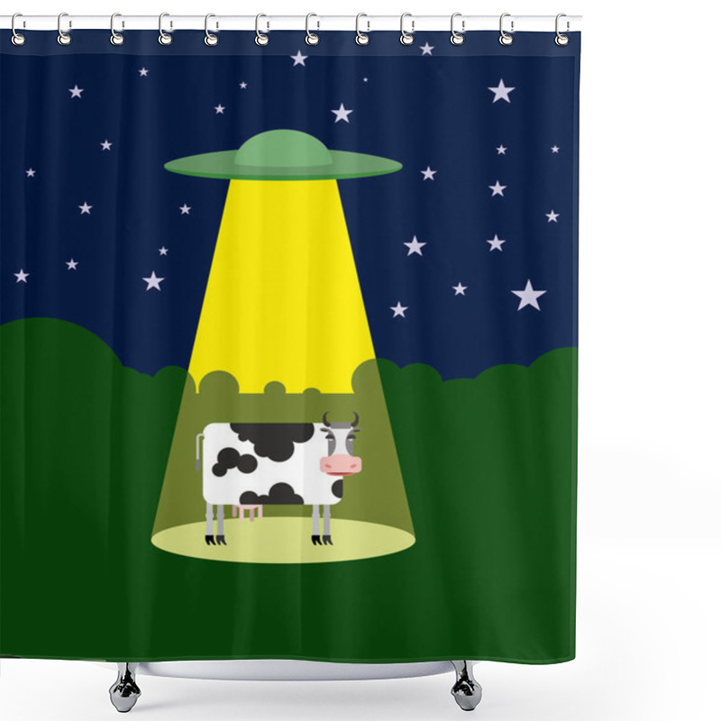 Personality  UFO Abducts A Cow. Space Aliens And Cattle. Flying Saucer Beam P Shower Curtains