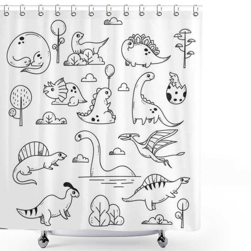 Personality  Cartoon Dinosaurs Background, Vector Illustration  Shower Curtains