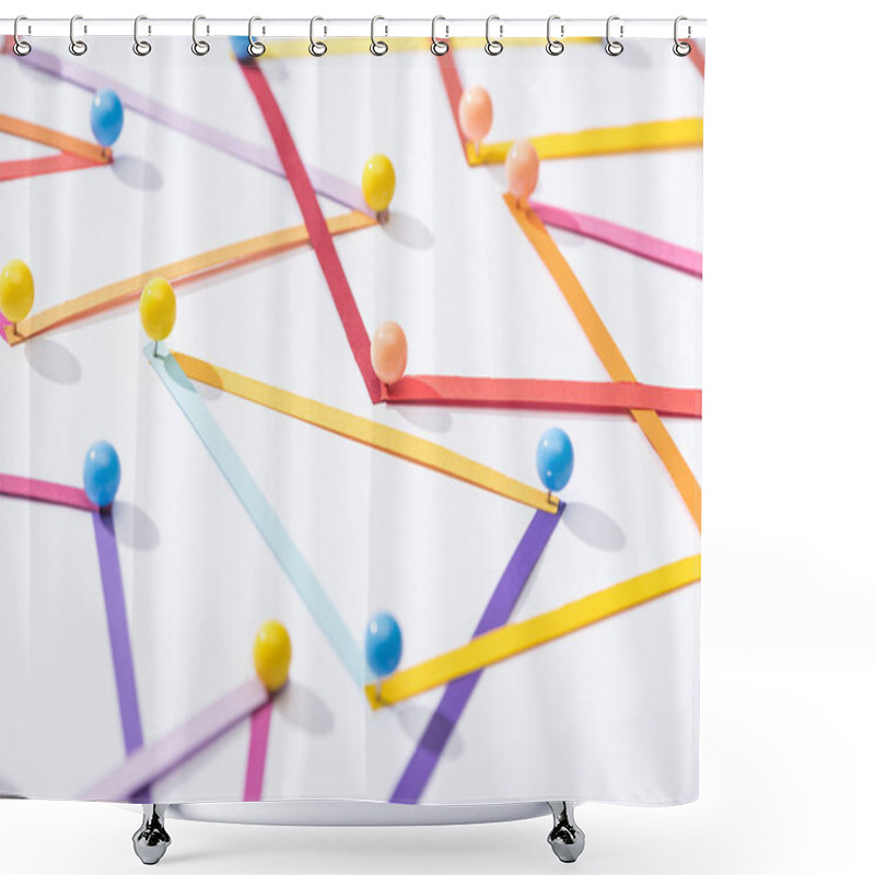 Personality  Multicolored Abstract Connected Lines With Pins, Connection And Communication Concept Shower Curtains