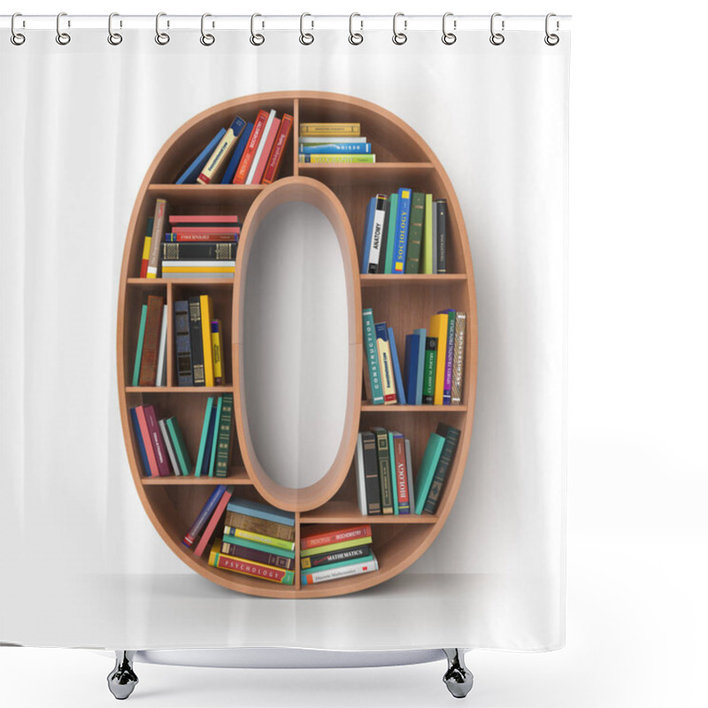 Personality  Number 0 Zero. Alphabet In The Form Of Shelves With Books Isolat Shower Curtains