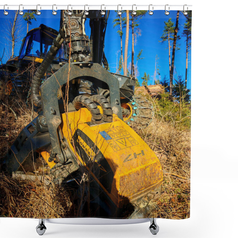 Personality  Harvesting Trees With Heavy Machinery In The Woods Shower Curtains