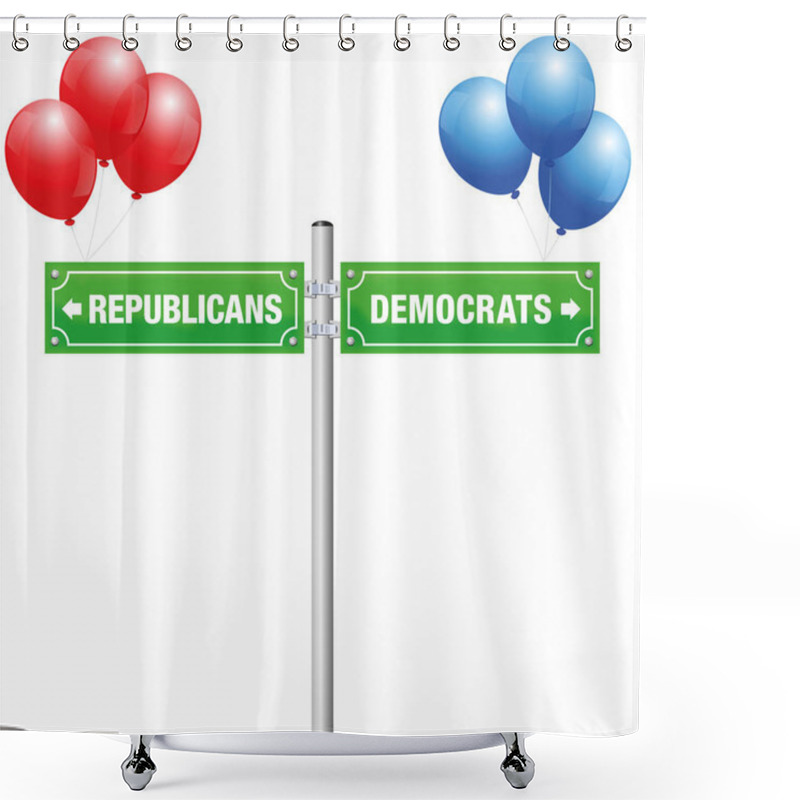 Personality  DEMOCRATS Or REPUBLICANS, Written On Street Signs With Red And Blue Balloons To Choose Ones Favorite Party, Government, Politics, Ideology - Isolated Vector Illustration On White Background. Shower Curtains