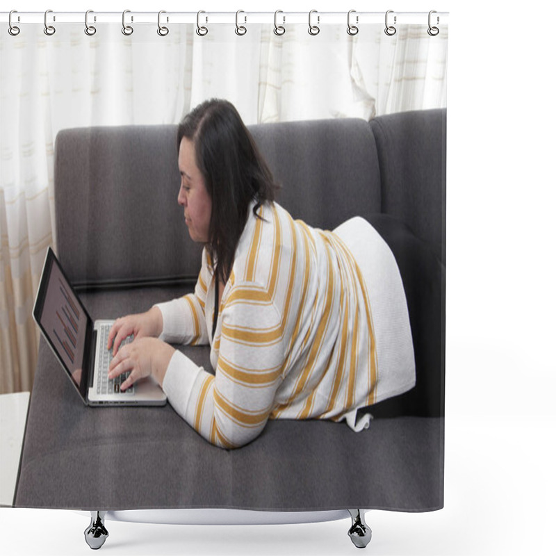 Personality  Laying Relaxing With Laptop And Results  Shower Curtains