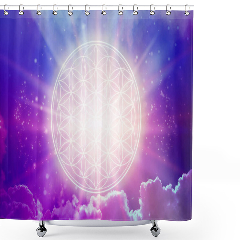 Personality  Flower Of Life Symbol In A Cosmic Field Of Glowing Light Shower Curtains