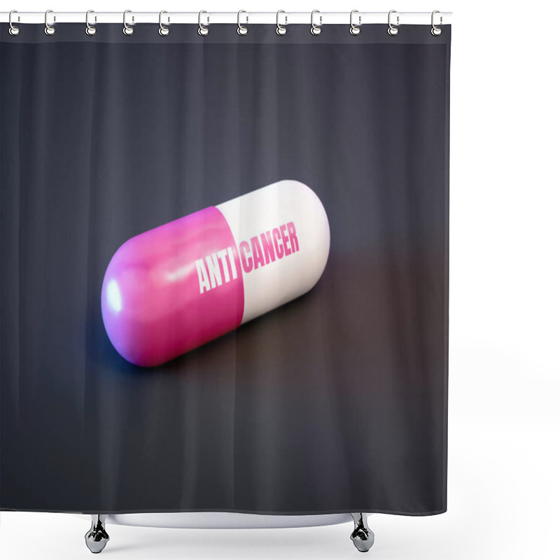 Personality  Cancer Therapy Drugs Concept. Pink Pill With Text On Black Backg Shower Curtains