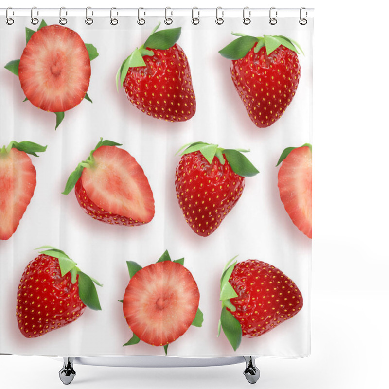 Personality  Strawberry Seamless Pattern Slices And Whole Berries, Top View On White Background. Vector Stock Illustration Shower Curtains