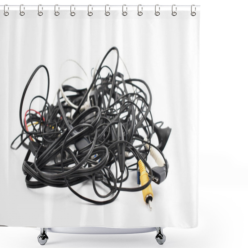 Personality  Tangled Cables And Connectors Stock Images. Tangle Of Cables On A White Background. Plastic Electronic Waste. Pile Of Cables And Connectors Shower Curtains