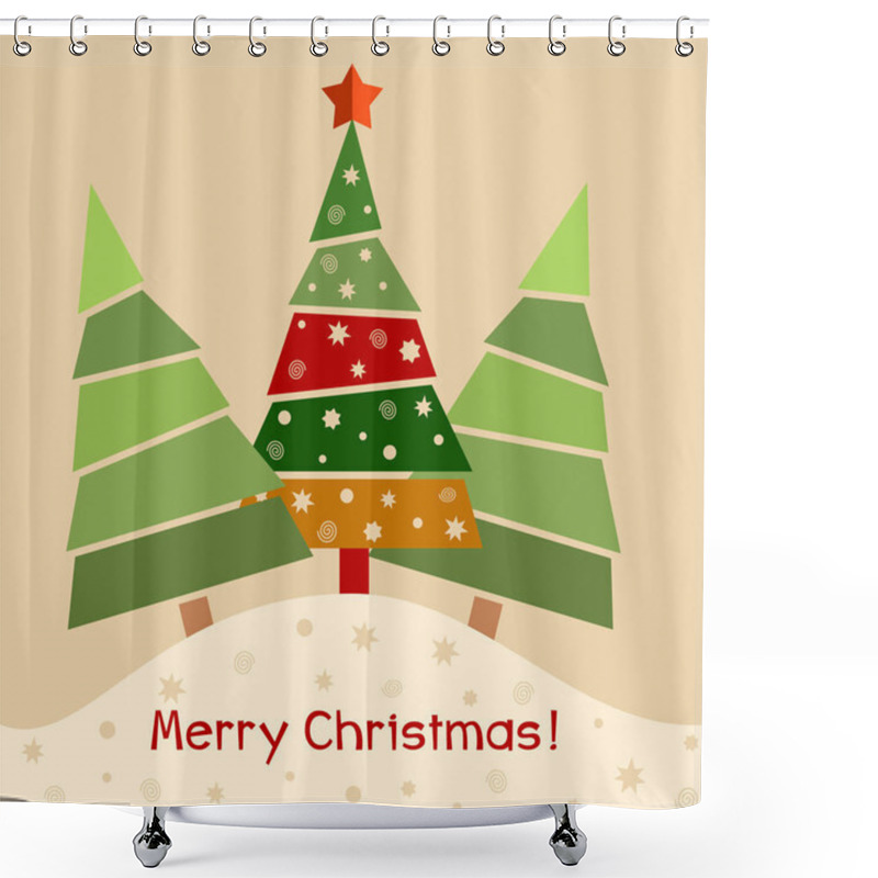 Personality  Christmas Greeting Card. Christmas Decorated Tree. Vector Illust Shower Curtains