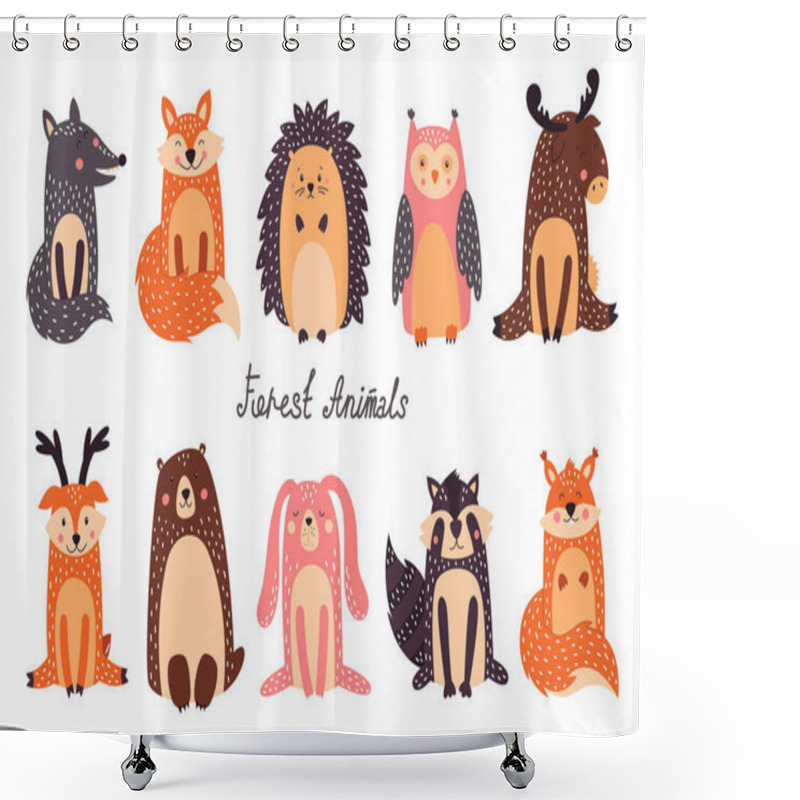 Personality  Cute Woodland Animals And Forest Design Elements Vector Shower Curtains