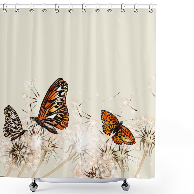 Personality  Floral Background With Dandelions And Butterflies For Design Shower Curtains