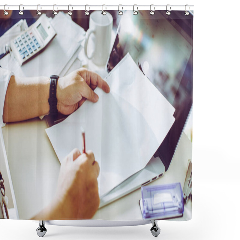 Personality  Businessman Working With Laptop Shower Curtains