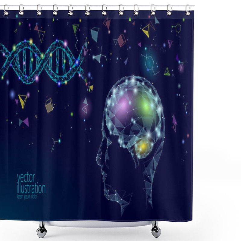 Personality  Human Brain IQ Smart Business Concept. E-learning Nootropic Drug Supplement DNA Medicine Neuroscience Braingpower. Brainstorm Creative Idea Project Work Low Poly Polygonal Vector Illustration Shower Curtains