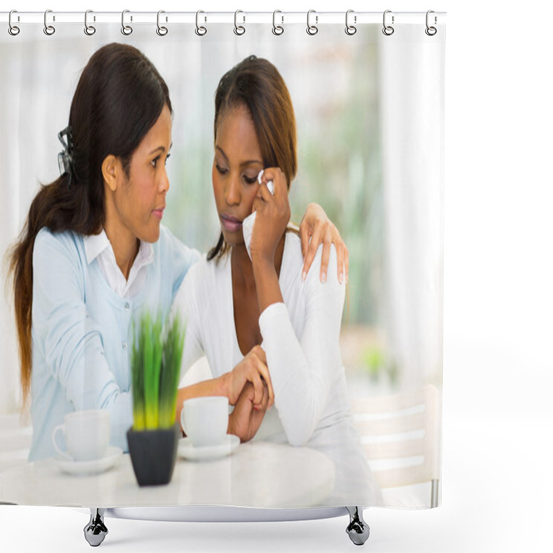 Personality  Middle Aged African Woman Comforting Her Daughter Shower Curtains