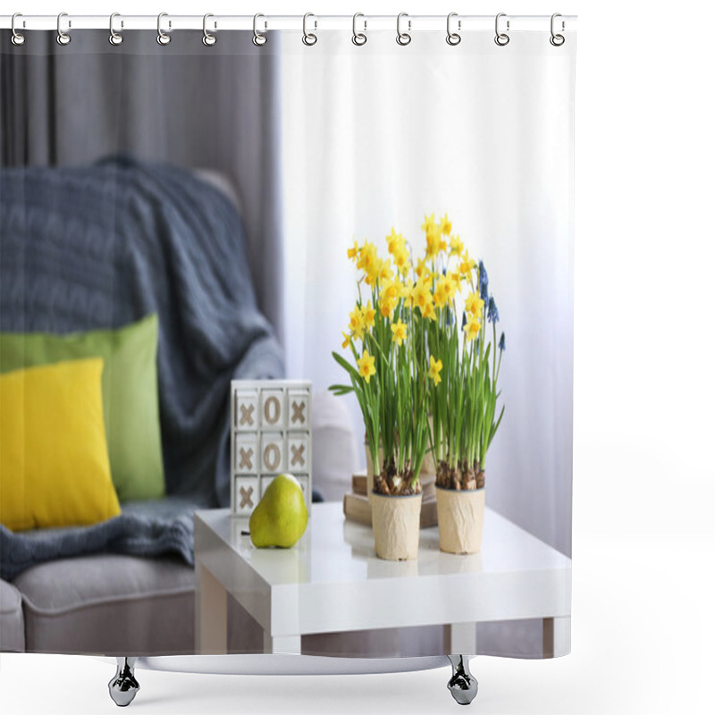 Personality  Blooming Narcissus Flowers And Pear Fruit Shower Curtains