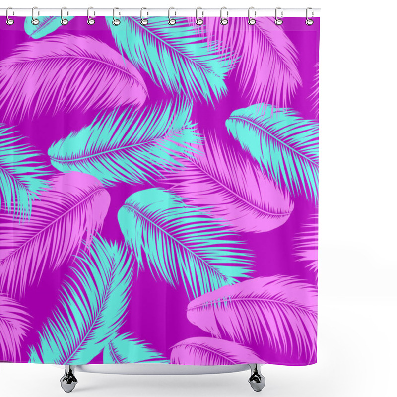 Personality  Tropical Palm Tree Leaves. Vector Seamless Pattern. Simple Silhouette Coconut Leaf Sketch. Summer Floral Background. Jungle Foliage. Trendy Wallpaper Of Exotic Palm Tree Leaves For Textile Design. Shower Curtains