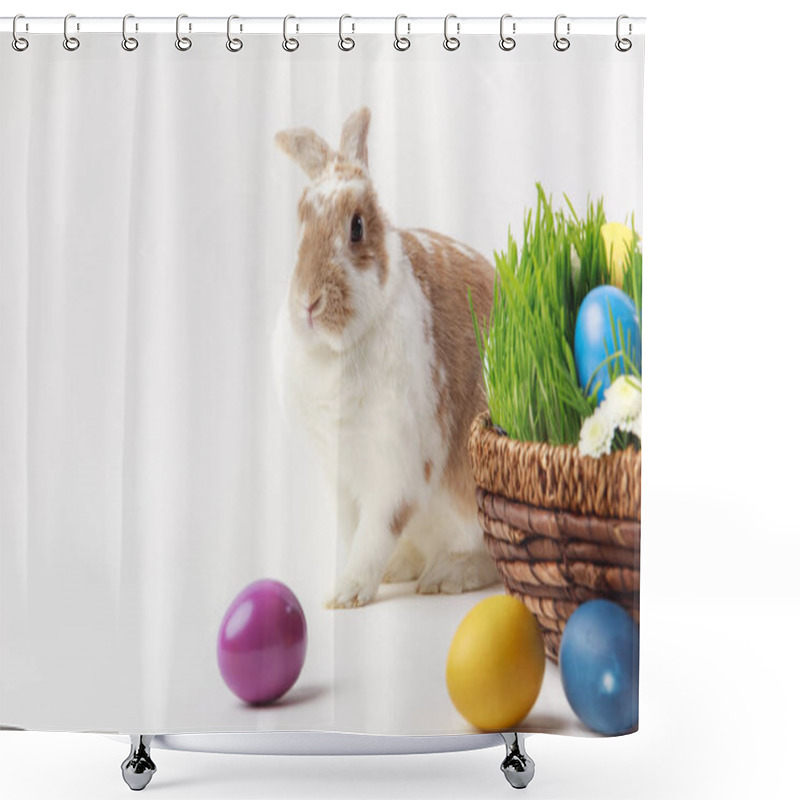 Personality  Bunny And Basket With Grass Stems And Easter Eggs, Easter Concept Shower Curtains