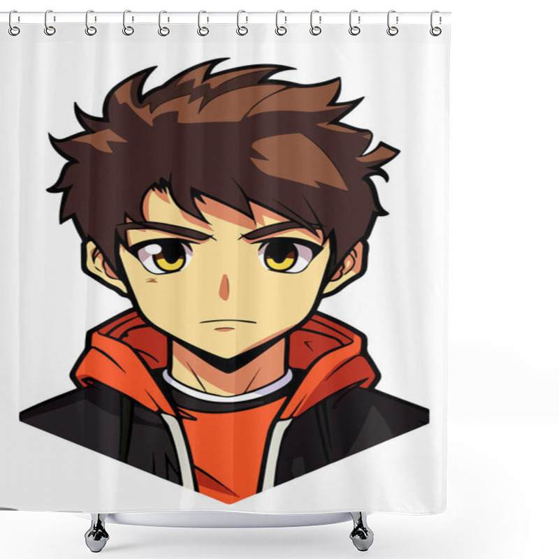 Personality  Young Man Anime Style Character Vector Illustration Design. Manga Anime Boy Black Hair Faces Cartoon . Face Young Man Anime Style Character Vector Illustration Design. Boy Anime Male Manga Cartoon Shower Curtains