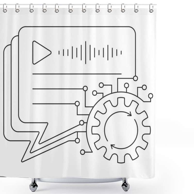 Personality  AI Text Processing Icon. Simple Outline Monochrome Black Vector Pictogram With Thin Lines On A Transparent Background. Line Thickness Is Editable Shower Curtains