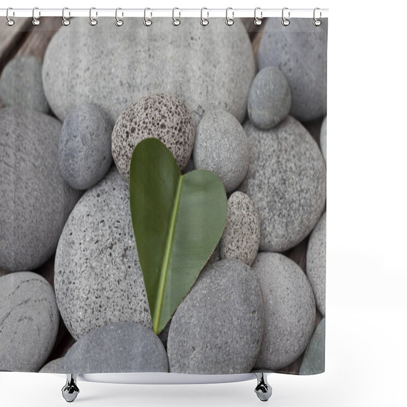 Personality  Heart Shaped Leaf On Pebble Shower Curtains