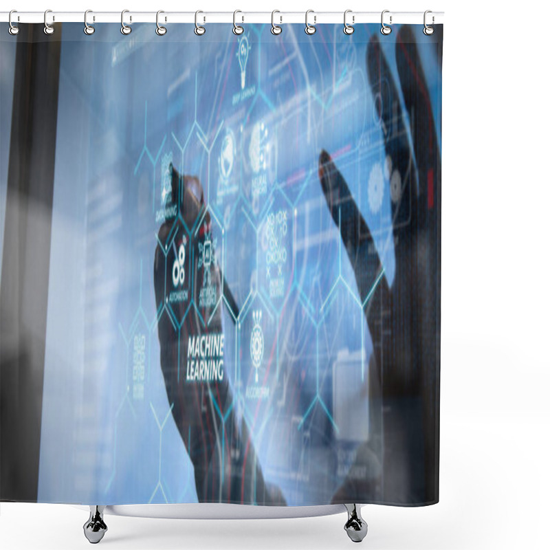 Personality  Machine Learning Technology Diagram With Artificial Intelligence (AI),neural Network,automation,data Mining In VR Screen.businessman Hand Working With Modern Technology And Digital Layer Effect. Shower Curtains